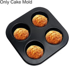4 Cup Muffin Pan Mold - Non-Stick Cupcake Baking Tray/Tin - Carbon Steel Cake Mould For home, cafe bar and restaurant (Black)