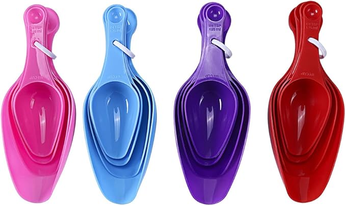 Double Ended Plastic Measuring Scoops & Spoons Set of 4 - Kitchen Scoops for Ice Flour Powder Spice Pet Food - Measuring Tools Great for Dry and Liquid Ingredients (Red)
