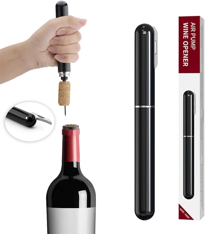 IPEROT Wine Bottle Opener, IPEROT Air Pressure Wine Corkscrew With Cutting Wine Bottle Foil Knife, Effortlessly Open Wine Bottles Without Damaging Corks, Easy-to-Use(Black)