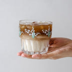 Ivymei Set of 2 Floral Drinking Glasses Cute Glass Coffee Cup Lily of the Valley Glass Cups for Juice,Iced Tea,Coffee,Latte,Dessert,Stackable Flower Glassware Drinkware Set(green)