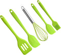 TOYANDONA 5pcs Silicone Baking Utensil Set Non-stick Kitchen Cooking Tools Heat Resistant Green Household Kitchenware with Stainless Steel Handles for Mixing and Scraping