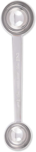 RSVP International Coffee Measuring Spoon, Long Handled Stainless Steel Scoop Multi-purpose for Baking, Ground Coffee, Beans or Loose Leaf Tea, Double, 1-Tbsp/2-Tbsp