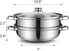 Steamer Pot for Cooking 11 inch Steamer Pot 2-tier Multipurpose 18/10 Stainless Steel Steam Pot Cookware with Lid for Vegetable, Dumpling, Stock, Sauce, Food