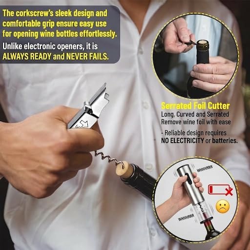 A&A Wonders Wine Accessories Set, Featuring 3 in-1 Multifunctional Waiters Corkscrew Bottle Opener, Wine Aerator Pourer Spout & Decanter, Air-Tight Wine Stopper.