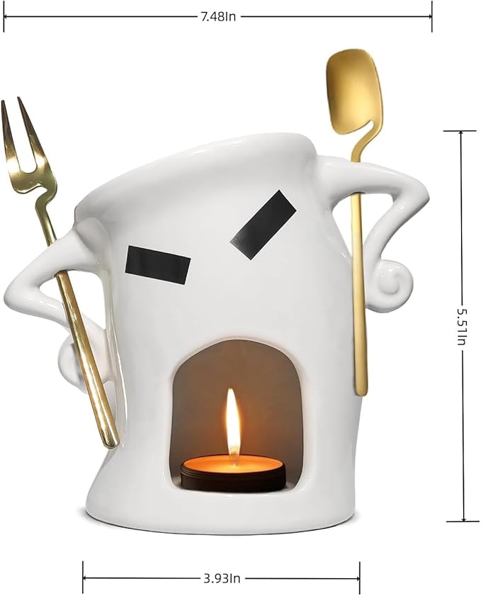 Ceramic Chocolate Fondue Mug With Attitude,Mini Simmer Mug Contain Fondue Bliss Cup Forks Chocolate Melting Cup for Cheese Fondue Set Without Tealights For Date Night Birthday (White)