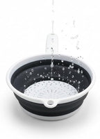 Handy Housewares 8" Round Space Saving Collapsible Silicone Kitchen Colander Food Strainer with Handle - White (2 Pack)