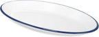 Red Co. Set of 4 Enamelware Metal Classic 13" Serving Oval Tray Platter, Solid White/Navy Blue Rim