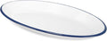 Red Co. Enamelware Metal Classic 13" Serving Oval Tray Platter, Solid White/Navy Blue Rim