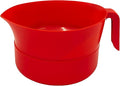 Colander Grease Strainer With Handle And Container, Catch Bowl With Lid 3 Piece Strain Set | Strains Ground Beef, Bacon & Pasta | Safe Kitchen Gadget BPA Free | Made In The USA (Red)