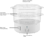 Classic Cuisine Food Steamer and Rice Cooker in one, Two-Tier Food Steamer for Healthy Meals anytime, cooks Vegetables, Fish, Dumplings, Eggs and more, 6.3 QT, Clear