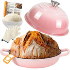 AHJ 6QT Dutch Oven For Bread Baking, Enameled Cast Iron Dutch Oven Pot with Lid, Multi-Functional Bread pan, Sourdough Baking Supplies with Proofing Basket, Cast Iron Bread Oven, Silicone Sling & Gloves.