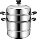 11.8inch Steam Pots with 3pcs Steamer Liners and Kitchen gripper 3-tier Stainless Steel Steamer Pot with Lid for Cooking Multipurpose Vegetable, Dumpling, Stock, Sauce