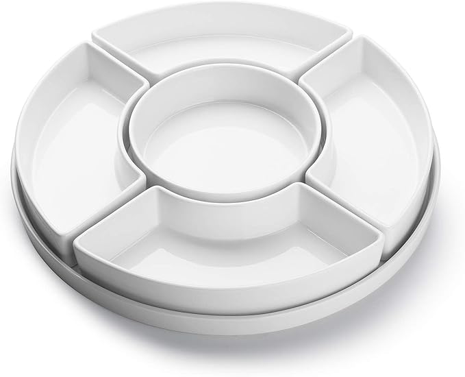 Sweese Porcelain Divided Serving Dishes, Relish Tray, Serving Bowls for Parties - Perfect for Chips and Dip, Veggies, Candy and Snacks, White