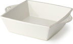 Heritage Square Baker 12" x 9.5" 80oz – Ivory Stoneware Baking Dish with Embossed Scroll Handles & Beaded Rim – Classic Oven-to-Table Serveware for Casseroles, Brownies, Roasts
