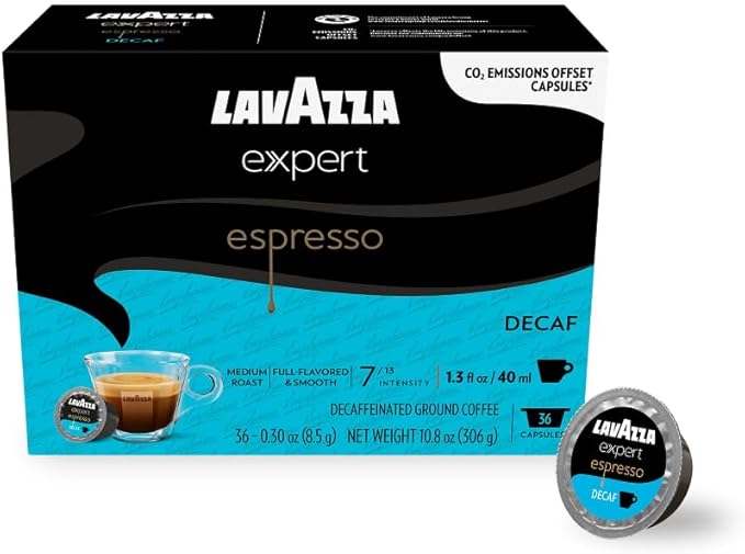 Lavazza Expert Espresso Decaf Capsules, Medium Roast, Arabica and Robusta Blend, Compatible with Lavazza Classy Machines (36 Capsules)