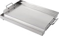 LotFun 17" x 13" Stainless Steel Cooking Griddle for Outdoor Gas Grill, Universal Griddle Flat Top Plate Insert with Grease Groove and Removable Handles for Electric/Charcoal/Gas Grill, Camping,Party