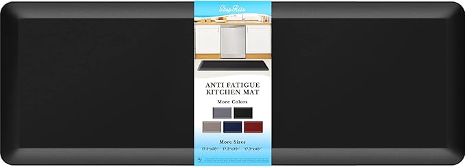 StepRite 4/5 Inch Thick Kitchen Mat Anti Fatigue Mat Kitchen Rugs Kitchen Decor Non-Slip, Stain & Water Resistant, Kitchen Mats Desk Mat for Kitchen, Office, Workshop, Black, 17'' x 47''
