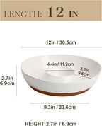 MALACASA Ceramic Chips and Dip Serving Tray, 12 Inch Large Divided Bowls Set for Salsa, Veggies & Dip, Appetizers, Snacks, Free-Form Serving Dish Platter for Parties Hosting & Entertaining, White
