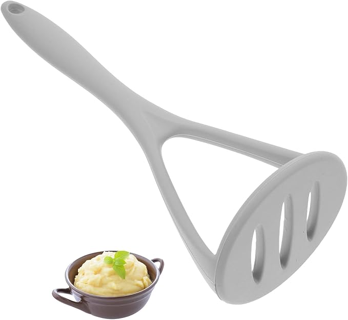 ABOOFAN Potato Masher, Silicone Manual Masher Nonstick Pumpkin Ricer Press Mashed Mud Crusher Kitchen Tools for Bean Root Vegetables Fruits Baby Food Avocado Garlic Grey