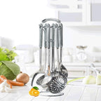 Ceramic Handles Cooking Tool Set Steel Kitchen Utensils Of Cookers Shovels Spoons Strainer(Black)
