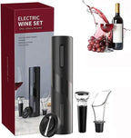 Electric Wine Opener Set, Battery Operated Wine Bottle Opener Set, Cordless Automatic Corkscrew with Foil Cutter, Pourer, Vacuum Stopper, Fast Cork Removal, Gift Idea for Wine Lovers, Black