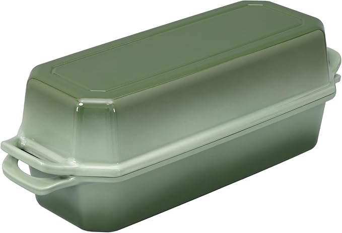 Flavehc Bread Pan Cast Iron Loaf Pan with Lid Bread Loaf Pan 13x5 Inch Enameled Cast Iron Sourdough Bread Pan,AquaGreen