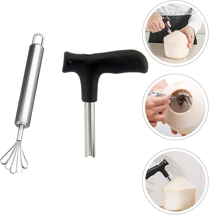 Homoyoyo Coconut Opener and Meat Grater Set, Reusable Kitchen Gadget for Fresh Coconut Shell Opening and Shredding, Safe Tool Kit for Home Cooking and Tropical Fruit Preparation