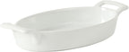 Gibson Home Gracious Dining Oval Au Gratin Baking Dishes, 4-Piece Set – 15 oz Oven Safe Ceramic Small Casserole Dishes with Handles, Microwave & Dishwasher Safe Mini Bakeware, White