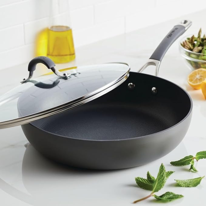 Circulon Radiance Deep Hard Anodized Nonstick Frying Pan /Skillet with Lid - 12 Inch, Gray