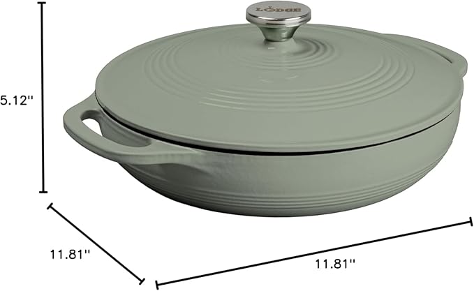 Lodge Essential Enamel Braiser - Refrigerator- & Oven-Safe up to 500° F - Heat-Retaining, Induction-Safe & PFAS-Free Enamel Cookware - 3.5 Quart, Desert Sage