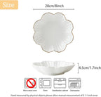 Porcelain Serving Dish,Ceramics Flower Relish Tray with Metallic Rim,Serving Bowls for Wedding,Party Perfect for Small Cereal, Pasta, Salad, Candy and Snacks White 8 inch (2pc-8inch)