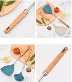 Food Grade Silicone Kitchenware Spatula Wooden Handle Set Kitchen Cooking Tools(D)
