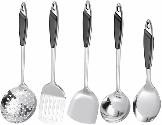 Kitchen Utensils Set，Cooking Utensils Kitchen Tools 5 Pieces Spoons for Cooking Spatulas Cooking Utensils Sets Stainless Steel Spatulas Spoons Gadgets
