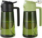 Oil Sprayer and Dispenser for Cooking- 2 x 16 oz Pack, Olive Green Glass to Preserve Fresh Oil, Suitable for Air Fryer, Roasting, Grilling, Barbecue, and Salad. (Black, Green)