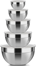 Mixing Bowls, 5Pcs Stainless Steel Mixing Bowl Set, Utensils for the Kitchen, Multifunctional, Stackable, Dishwasher Safe, 3.75L / 3.25L / 2.5L / 2L / 1.3L (With lid)