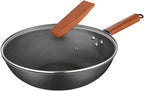 Wok Pan with Lid, 12.6in Woks & Stir Fry Pans No Chemical Coated Flat Bottom Chinese Wok for Induction, Electric, Gas, All Stoves