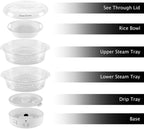 Classic Cuisine Food Steamer and Rice Cooker in one, Two-Tier Food Steamer for Healthy Meals anytime, cooks Vegetables, Fish, Dumplings, Eggs and more, 6.3 QT, Clear