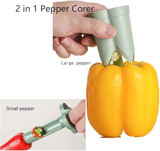 Pepper Seed Corer Remover Tool,2 in1 Efficient Bell Pepper Corer,Jalapeno Pepper Cutter Deseeder,Quick Cutting& Deseeding Pepper Seed Remover Tool, Kitchen Gadget Tool for Fruit Vegetables (Beige)