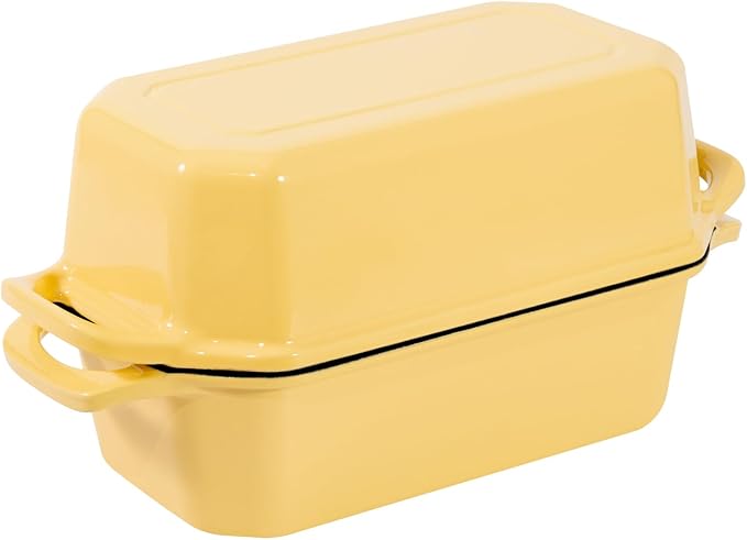 Flavehc Bread Pan Cast Iron Loaf Pan with Lid Bread Loaf Pan 8.5x4.5 Inch Loaf Pan Enameled Cast Iron Sourdough Loaf Pan, Yellow