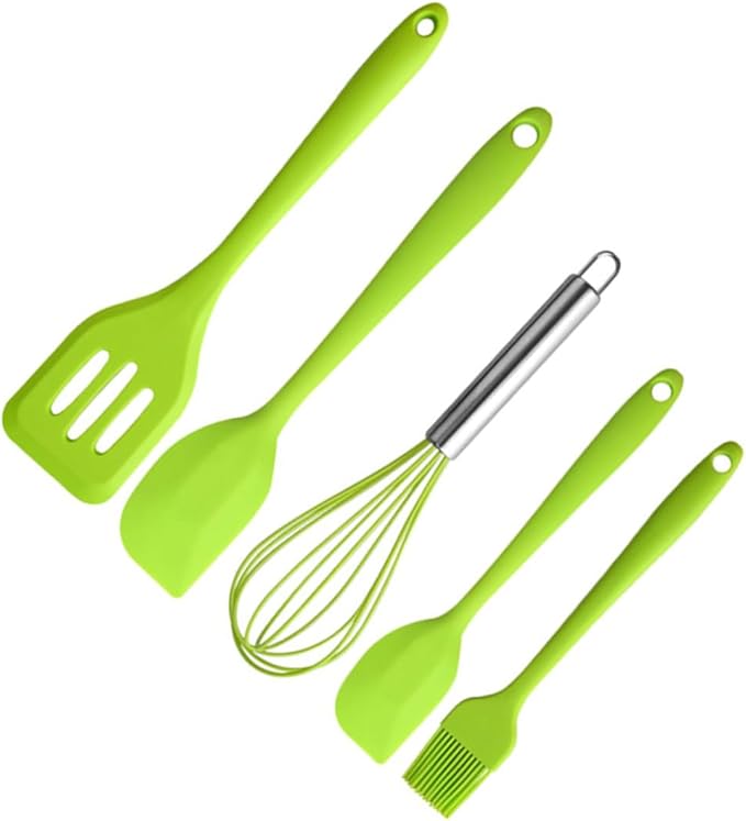 5pcs Silicone Kitchen Utensil Set Heat Resistant Non-stick Cooking Gadgets with Whisk Shovel Brush Scrapers for Baking and Cooking Space-saving Hanging Design Tools