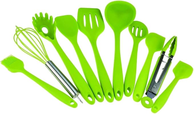 10pcs Silicone Utensils Set, Heat-Resistant, Non-Stick, Safety Health, Silicone Baking Kitchen Cooking Tool Sets (Green)
