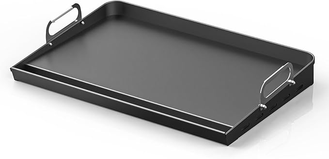 23" x 16" Cast Iron Nonstick Grill Griddle for Gas & Charcoal Grills, Flat Top BBQ Griddle Plate with Grease Groove & Removable Handle, Universal Fit for Outdoor & Home Cooking, Tailgating