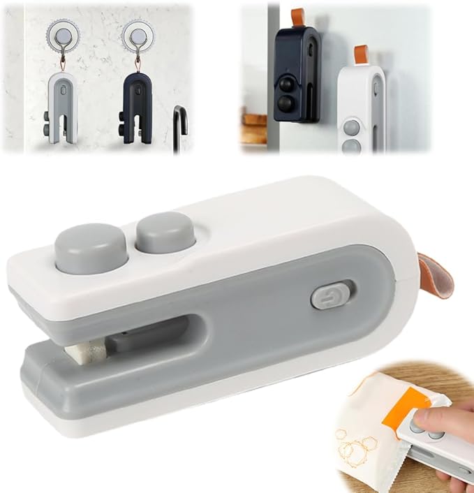 Mini Bag Sealer, 2026 New 2 in 1 Magnetic Food Sealer, USB Rechargeable Chip Bag Sealer Heat Seal Tool, Portable Handheld Snack Sealer Bag Sealing Machine for Snacks and Vegetables (White)