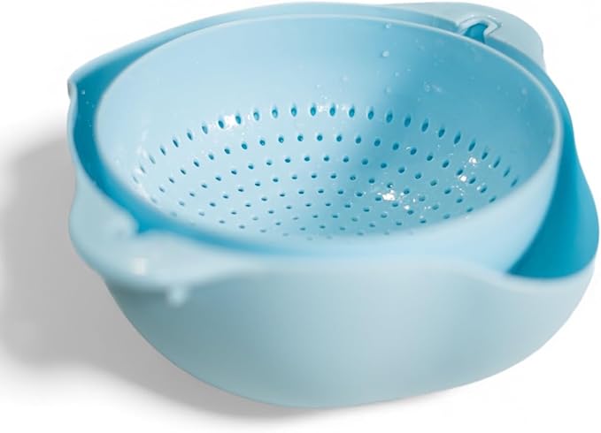 Kitchen Pro Double Rotatable Colander, Blue Plastic Vegetable and Fruit Strainer Bowl with Dual Draining Baskets, Kitchen Sink Drainer