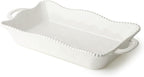 Perlette Cream Large Rectangular Ceramic Baker – 19 x 10 Inch Scalloped Oven-to-Table Stoneware Bakeware with Beaded Rim – Elegant Farmhouse Bake Dish for Lasagna, Casseroles, and Hosting