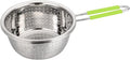 Stainless Steel Perforated Colander Strainer with Long Green Handle Sieve Sifters Use for Kitchen Food Pasta Noodles Spaghetti Vegetables Silver - 7.9inch