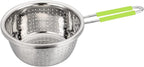Stainless Steel Perforated Colander Strainer with Long Green Handle Sieve Sifters Use for Kitchen Food Pasta Noodles Spaghetti Vegetables Silver - 7.9inch