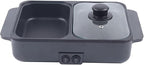 CNCEST 2 in 1 Portable Electric Hot Pot Barbecue Grill Non-Stick Teppanyaki Pan 110V Indoor Hotpot Grill Korean BBQ Combo (Black)