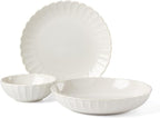 Lenox Dinnerware Set, French Perle Scallop White 12-Piece Set, Service For 4, Stoneware, Dishwasher Safe, Microwave Safe, Plates and Bowls sets, Dish Set, Plate Set, Home And Kitchen (White, 12 Piece)