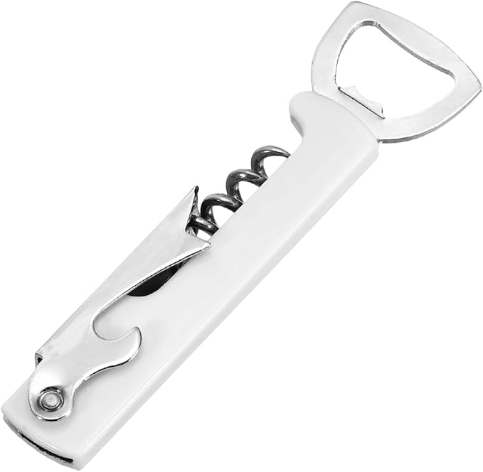uxcell Wine Opener, Bottle Opener, Durable Stainless Steel Waiter's Corkscrew, Compact All-In-One Home Bar Tool for Bar, Party, Wedding, Home, Travel, White